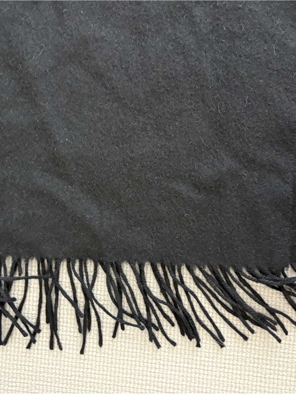 Yves Saint Laurent YSL Black 100% Lambswool Fringe Scarf Logo Embroidered - Picture 4 of 5